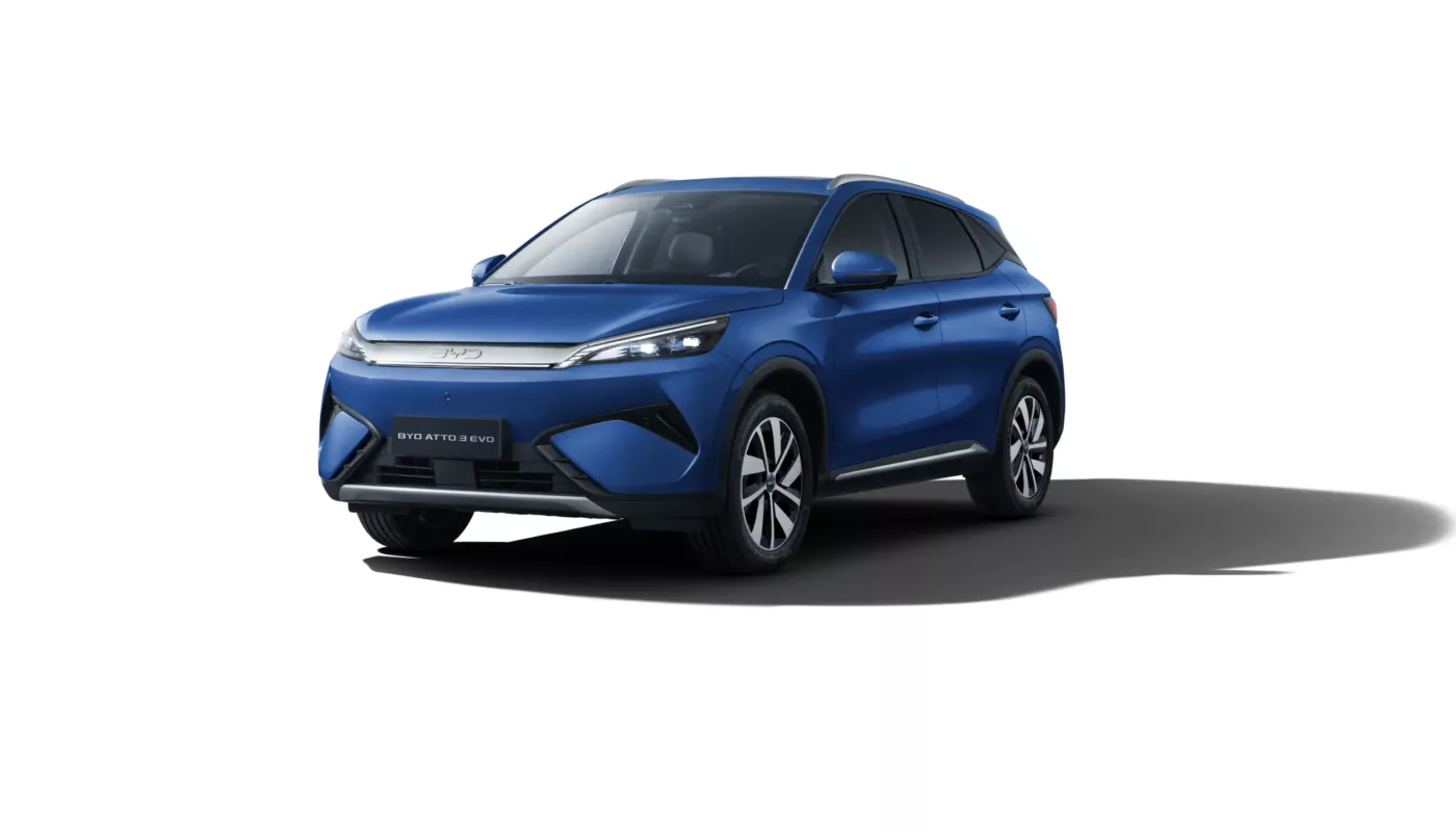 BYD ATTO 3 EVO électrique 2026 vue trois quarts avant